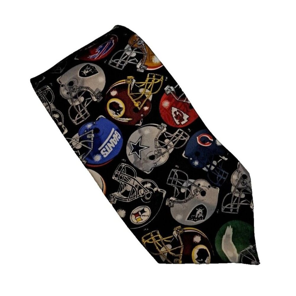Novelty Team Neck Tie Silk 54" NFL National Football League Helmet Pattern Black